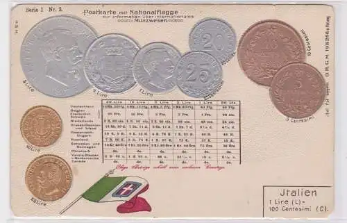 91650 Präge Ak mit Münzabbildungen Italien um 1900