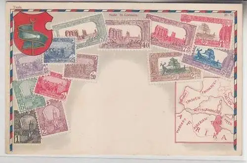 03120 Wappen Ak Tunesien Tunisie mit Briefmarken um 1900