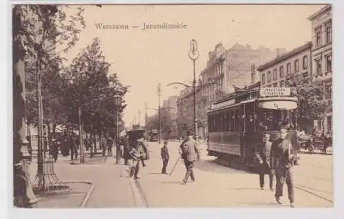 93983 Feldpost Ak Warszawa Jerozolimskie mit Strassenbahn 1917