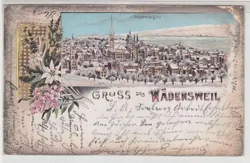 25007 Winter Ak Lithographie Gruß aus Wädensweil Wädenswil in der Schweiz 1900