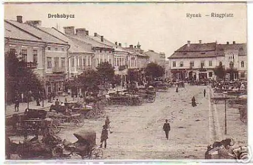 11639 Ak Drohobycz Ringplatz mit Fuhrwerken 1917