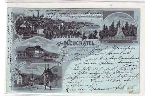 47370 Mondscheinkarte Souvenir de Neuchatel 1901