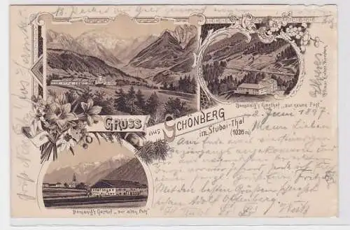 82221 Ak Lithographie Gruss aus Schönberg im Stubai Thal (1026m) 1897