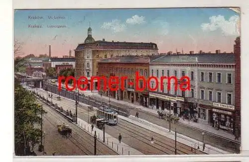 80350 Feldpost Ak Krakau Lubiczgasse mit Geschäften und Straßenbahn 1915