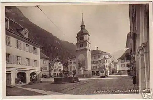 00326 Ak Schweiz Altdorf Dorfplatz mit Telldenkmal 1940