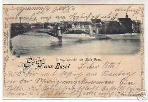 schöne Ak Schweiz Gruss aus Basel Wettsteinbrücke 1908