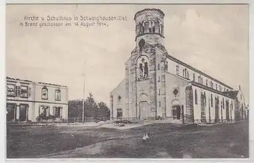 55223 Ak Kirche und Schulhaus in Schweighausen im Elsass um 1914