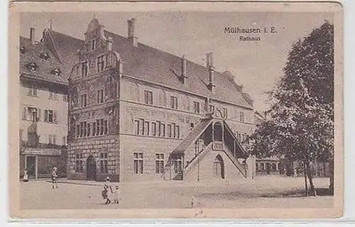 25160 Ak Mülhausen im Elsass Rathaus 1917