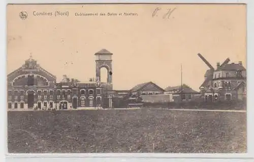 67090 Feldpost Ak Comines (Nord) Etablissement des Bains et Abattoir 1916