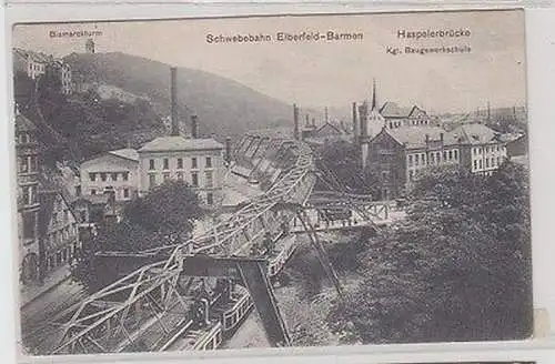 61660 Ak Schwebebahn Elberfeld Barmen Haspelerbrücke kgl. Baugewerkschule 1910