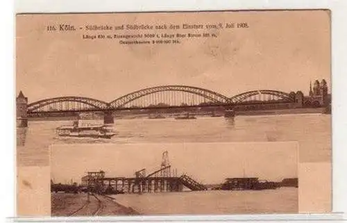 60570 Ak Köln Südbrücke vor und nach dem Einsturz vom 9. Juli 1908