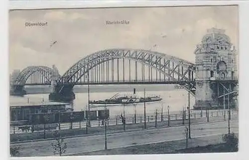 41723 Ak Düsseldorf Rheinbrücke mit Dampfer 1907