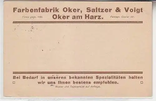 64716 Reklame Ak Oker am Harz Farbenfabrik Saltzer & Voigt 1922