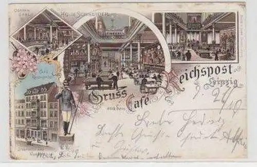 50056 Ak Lithografie Gruss aus Leipzig Café Reichspost