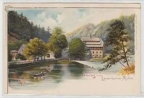 50636 Ak Lithographie Gruß aus der Lauenhainer Mühle um 1900