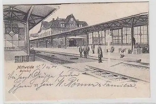 62463 Ak Mittweida Bahnhof mit Bahnsteig 1904