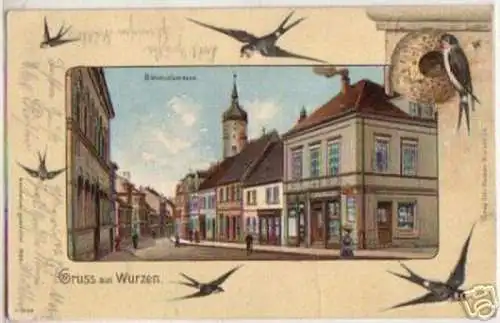 15309 Schwalben Ak Gruß aus Wurzen Bahnhofstraße 1909