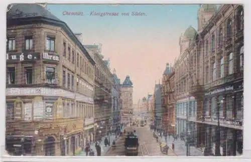 71900 Ak Chemnitz Königstrasse von Süden mit Geschäften 1911