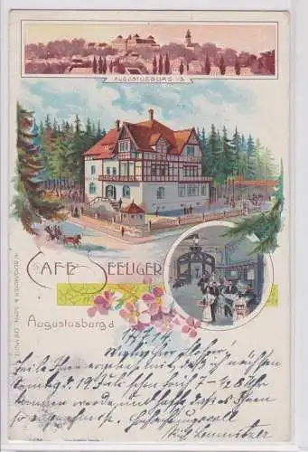 74216 Lithografie AK Augustusburg in Sachsen - Cafe Seeliger 1914