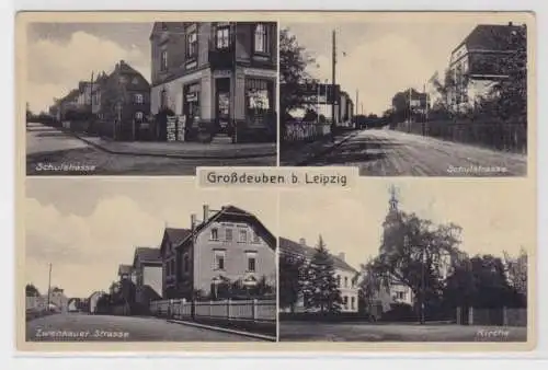 98156 Mehrbild Ak Großdeuben b. Leipzig Schulstraße, Kirche, Zwenkauer Str. 1956