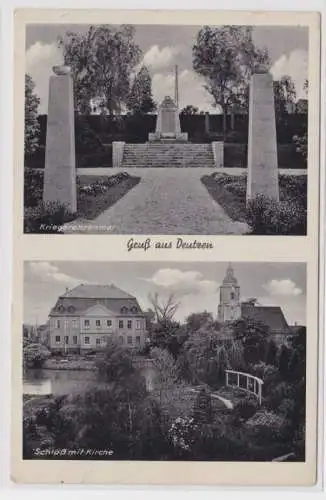 95347 Ak Gruss aus Deutzen Kriegerehrenmal, Schloß mit Kirche 1940