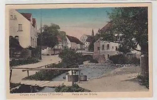 33892 Ak Gruß aus Pockau Partie an der Brücke 1917