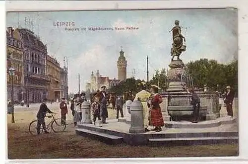 10/61 Ak Leipzig Rossplatz mit Mägdebrunnen 1907