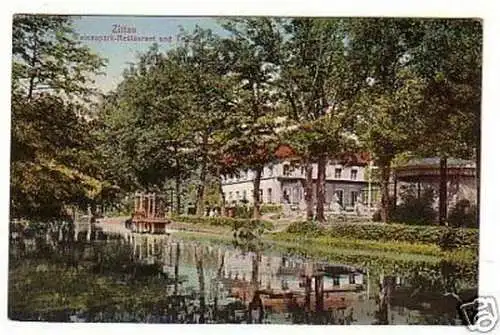 11013 Ak Zittau Weinaupark-Restaurant und Teich 1911