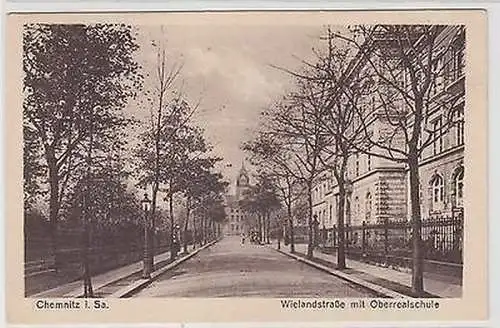 65403 Ak Chemnitz i. Sa. Wielandstraße mit Oberrealschule um 1920