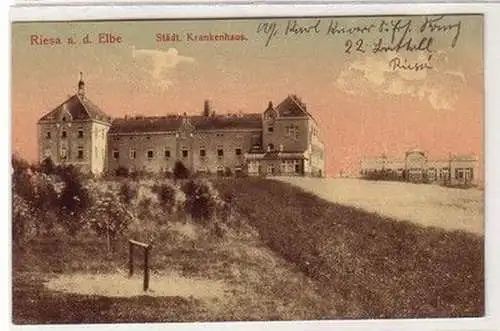 60895 Feldpost Ak Riesa an der Elbe städtisches Krankenhaus 1915