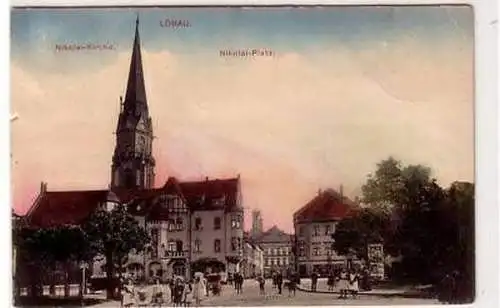 39013 Ak Löbau Nikolaikirche und Nikolaiplatz 1920