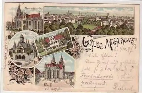 42346 Ak Lithographie Gruß aus Mühlhausen in Thür. 1897