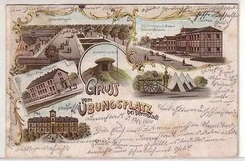 43951 Ak Lithographie Gruß vom Übungsplatz bei Darmstadt 1900