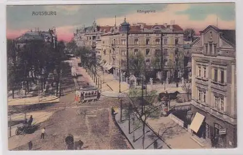 77814 Ak Augsburg Königsplatz mit Strassenbahn um 1920