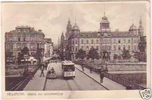 05525 Ak Heilbronn Partie mit Neckarbrücke um 1920