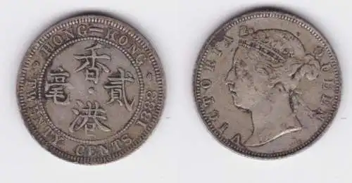 20 Cents Münze Silber Hongkong 1888 Queen Victoria ss (126881)