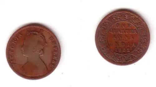 One Quarter Anna Kupfer Münze Indien 1882