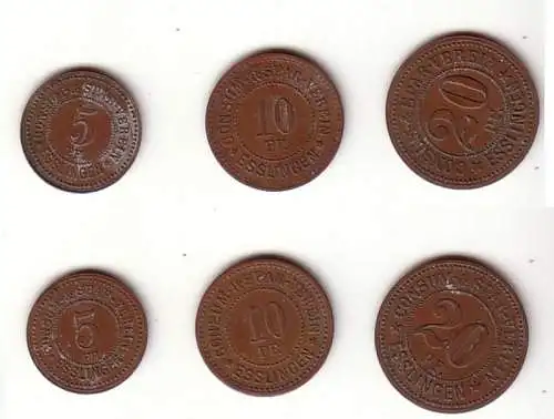 3 Bronze Münzen 5, 10, 20 Pfennig Notgeld Consum Spar Verein Esslingen um 1920