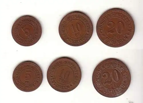 3 Bronze Münzen 5, 10, 20 Pfennig Notgeld Consum Spar Verein Esslingen um 1920