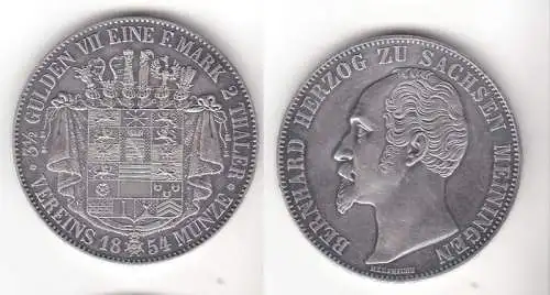 Doppeltaler Silber Münze Sachsen Meiningen Herzog Bernhard 1854 (111730)