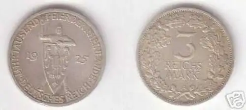 Silber Münze 3 Mark Rheinlandfeier 1925 A