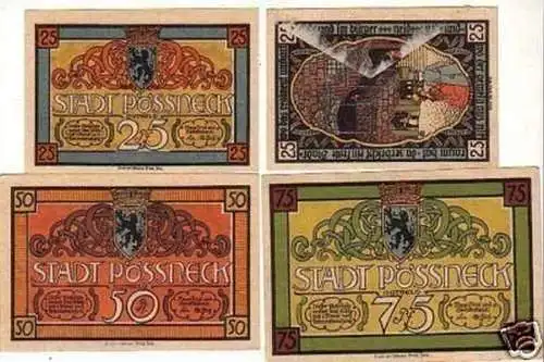 4 Banknoten Notgeld Stadt Pössneck um 1921