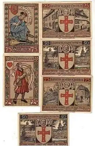 6 Banknoten Notgeld Wartburgstadt Eisenach 1922