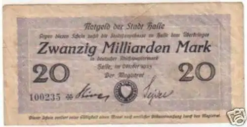 Banknote Inflation 20 Mrd. Mark Halle Otober.1923