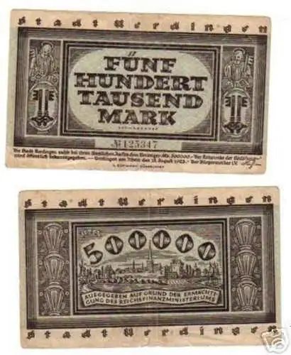 Banknote Inflation 500000 Mark Stadt Uerdingen 1923