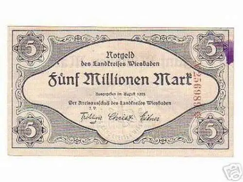 Seltene Banknote Inflation 5 Millionen Kreis Wiesbaden