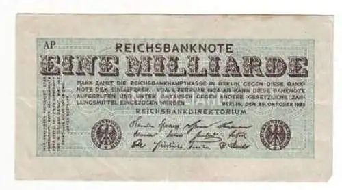 Banknote Inflation 1 Milliarde Mark Rosenberg 119 a