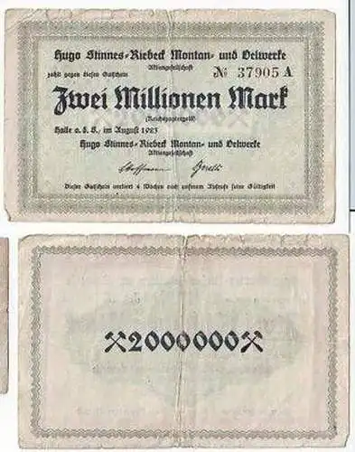 Banknote Inflation 2 Million Mark Halle a.d.S. 1923