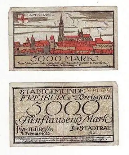 Banknote Inflation 5000Mark Stadtgemeinde Freiburg 1923