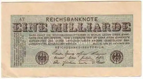 Seltene Banknote 1 Milliarde 20.10.1923 Rosenberg 119